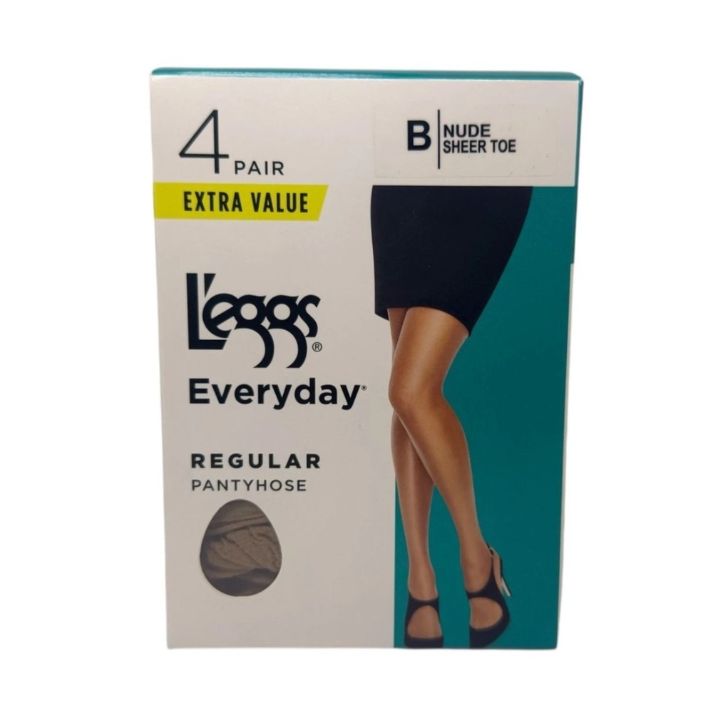 L'eggs Everyday Regular Pantyhose 4 Pair Size B Nude Sheer Toe‎ Extra Value